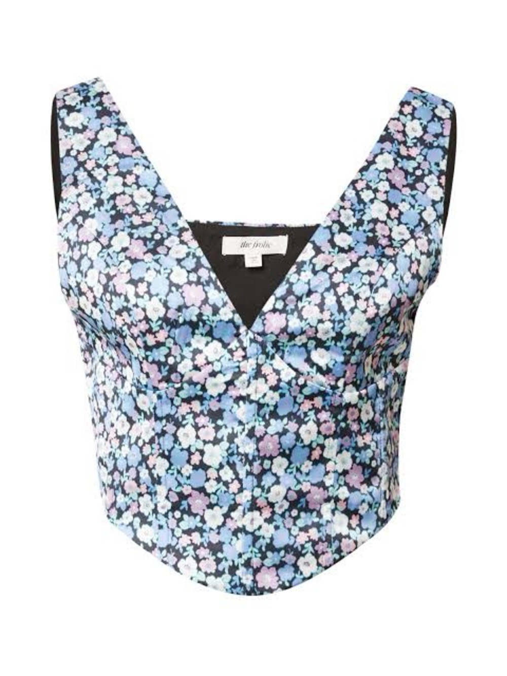 ASOS Navy Floral V-Neck Cropped Camisole with Pastel Blooms